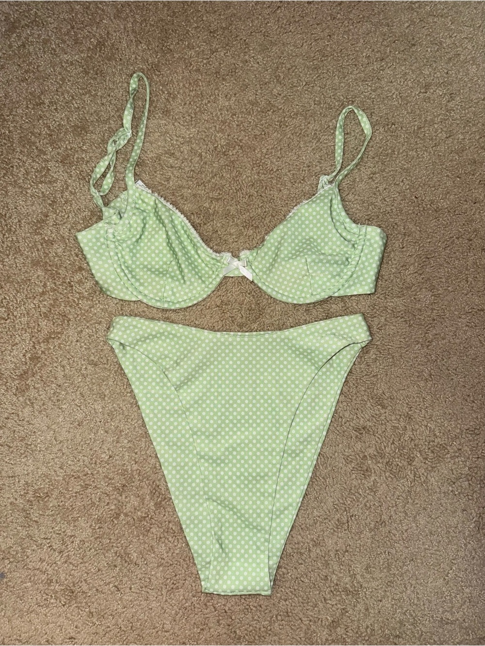 Princess Polly Light Green Polka Dot Underwire Bikini Set